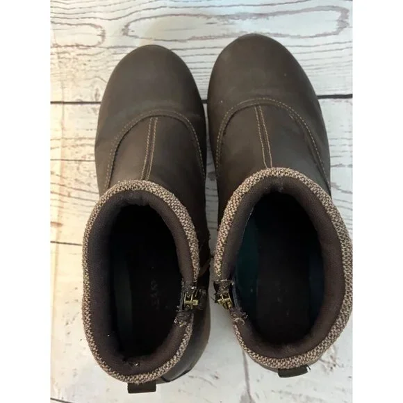 Eastland Brown Leather Zip Chic Ankle Boots Fabric Trim Size Women’s 11M - Picture 5 of 10